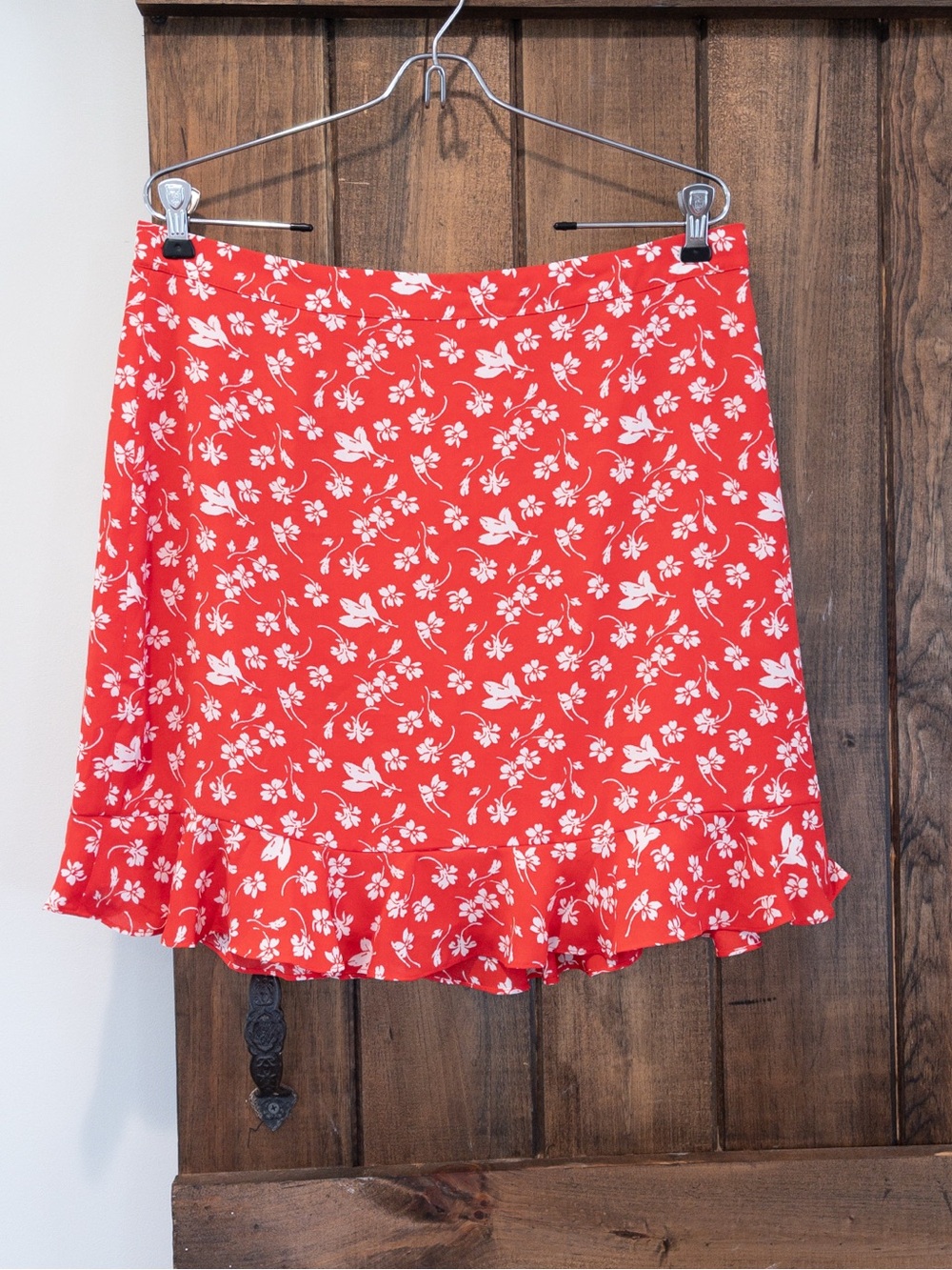 J. Crew Mercantile Red & White Floral Flounce Ruffle Hem Skirt Size Large 12